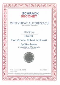 Certyfikat Schrack Seconet 2022